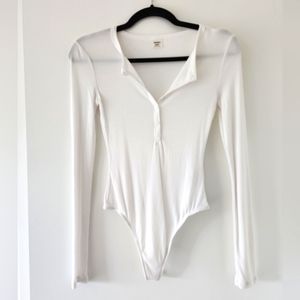 Aritzia Sunday Best White Ribbed Henley Bodysuit